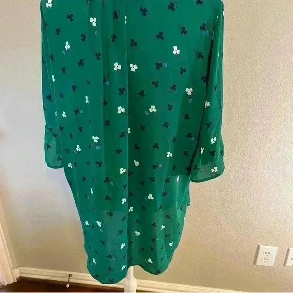 Pleione green three-quarter sleeve medium loose fit blouse navy/white flowers - Picture 11 of 15